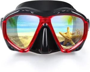 Snorkel Diving Mask Panoramic HD Swim Mask, Anti-Fog Scuba Diving Goggles,Tempered Glass Dive Mask Adult Youth Swim Goggles with Nose Cover for Diving, Snorkeling, Swimming