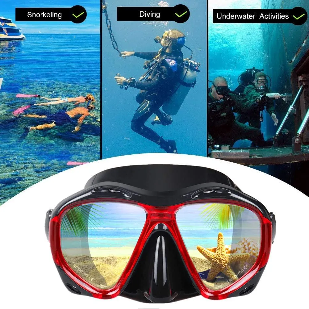 Snorkel Diving Mask Panoramic HD Swim Mask, Anti-Fog Scuba Diving Goggles,Tempered Glass Dive Mask Adult Youth Swim Goggles with Nose Cover for Diving, Snorkeling, Swimming