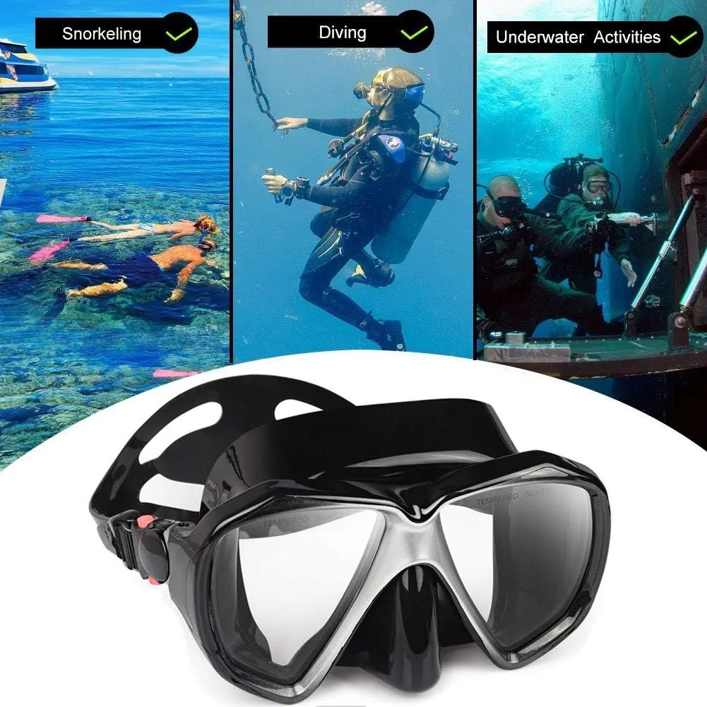 Snorkel Diving Mask Panoramic HD Swim Mask, Anti-Fog Scuba Diving Goggles,Tempered Glass Dive Mask Adult Youth Swim Goggles with Nose Cover for Diving, Snorkeling, Swimming