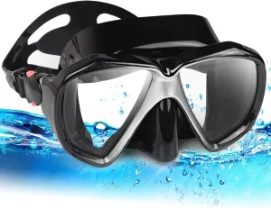 Snorkel Diving Mask Panoramic HD Swim Mask, Anti-Fog Scuba Diving Goggles,Tempered Glass Dive Mask Adult Youth Swim Goggles with Nose Cover for Diving, Snorkeling, Swimming