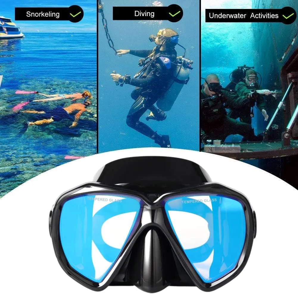 Snorkel Diving Mask Panoramic HD Swim Mask, Anti-Fog Scuba Diving Goggles,Tempered Glass Dive Mask Adult Youth Swim Goggles with Nose Cover for Diving, Snorkeling, Swimming