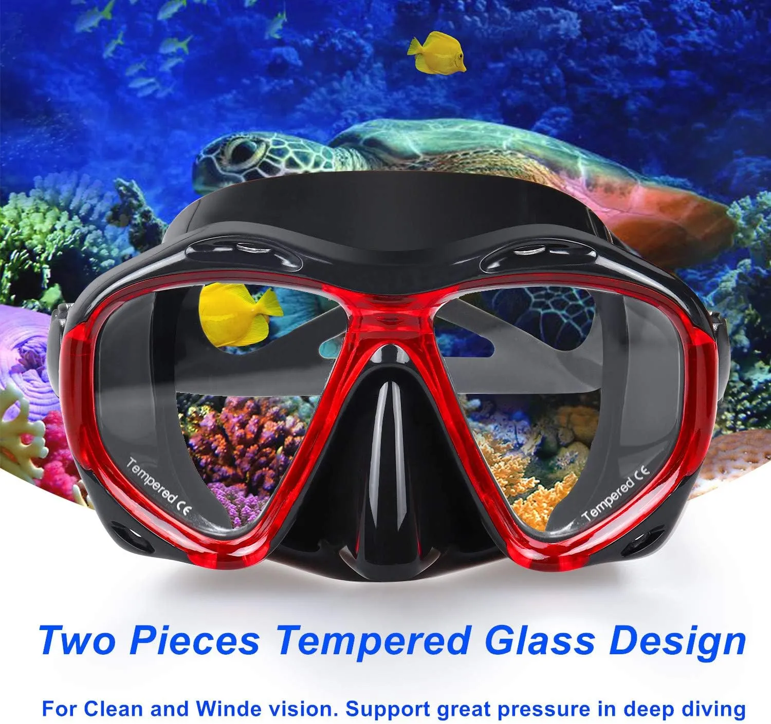 Snorkel Diving Mask Panoramic HD Swim Mask, Anti-Fog Scuba Diving Goggles,Tempered Glass Dive Mask Adult Youth Swim Goggles with Nose Cover for Diving, Snorkeling, Swimming