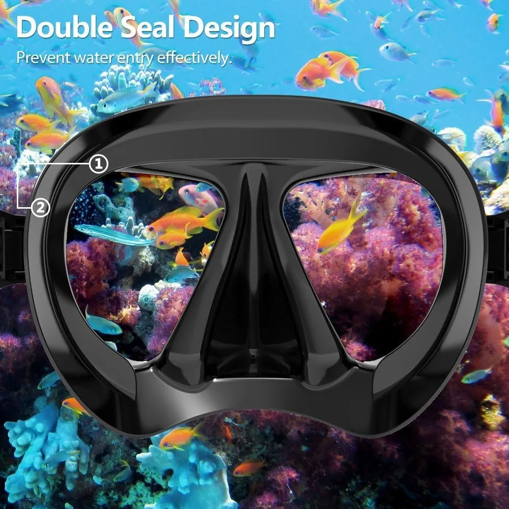 Snorkel Diving Mask Panoramic HD Swim Mask, Anti-Fog Scuba Diving Goggles,Tempered Glass Dive Mask Adult Youth Swim Goggles with Nose Cover for Diving, Snorkeling, Swimming