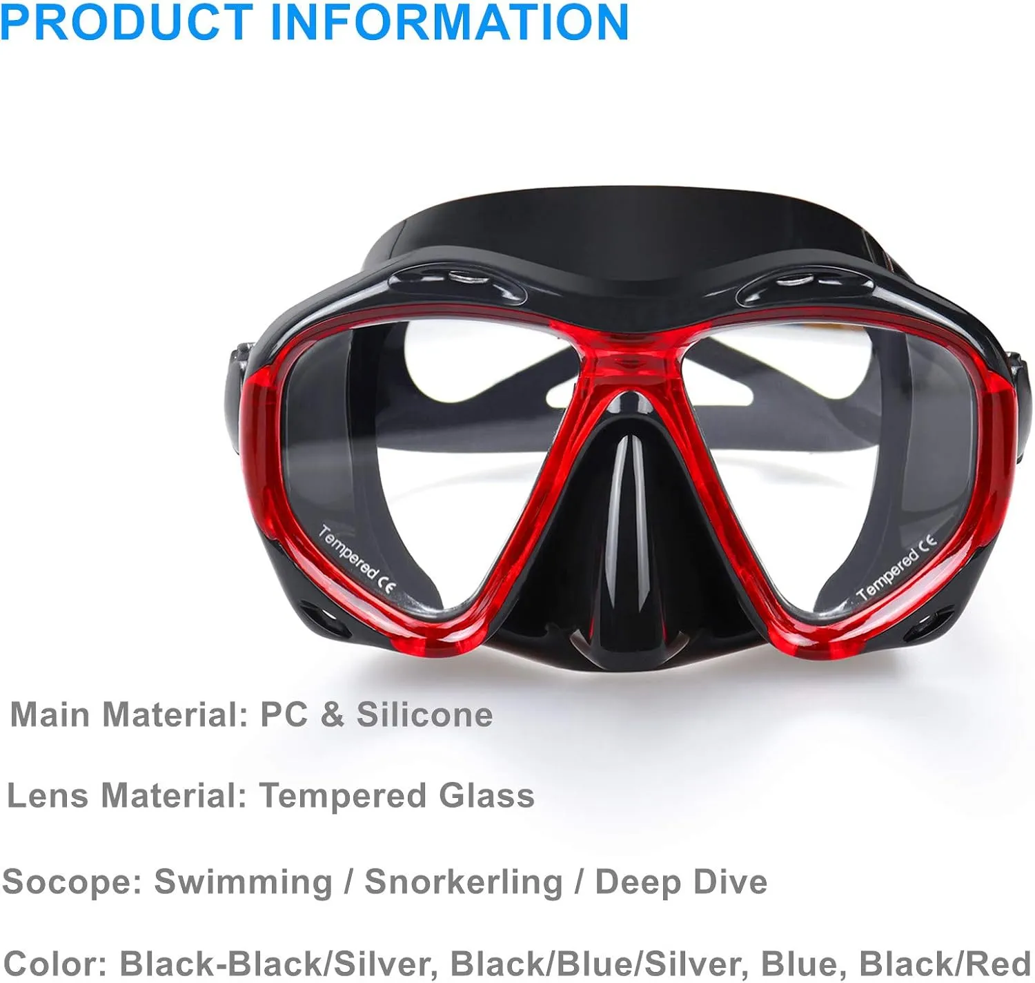 Snorkel Diving Mask Panoramic HD Swim Mask, Anti-Fog Scuba Diving Goggles,Tempered Glass Dive Mask Adult Youth Swim Goggles with Nose Cover for Diving, Snorkeling, Swimming