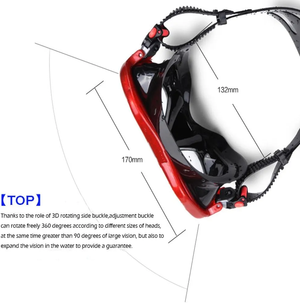 Snorkel Diving Mask Panoramic HD Swim Mask, Anti-Fog Scuba Diving Goggles,Tempered Glass Dive Mask Adult Youth Swim Goggles with Nose Cover for Diving, Snorkeling, Swimming