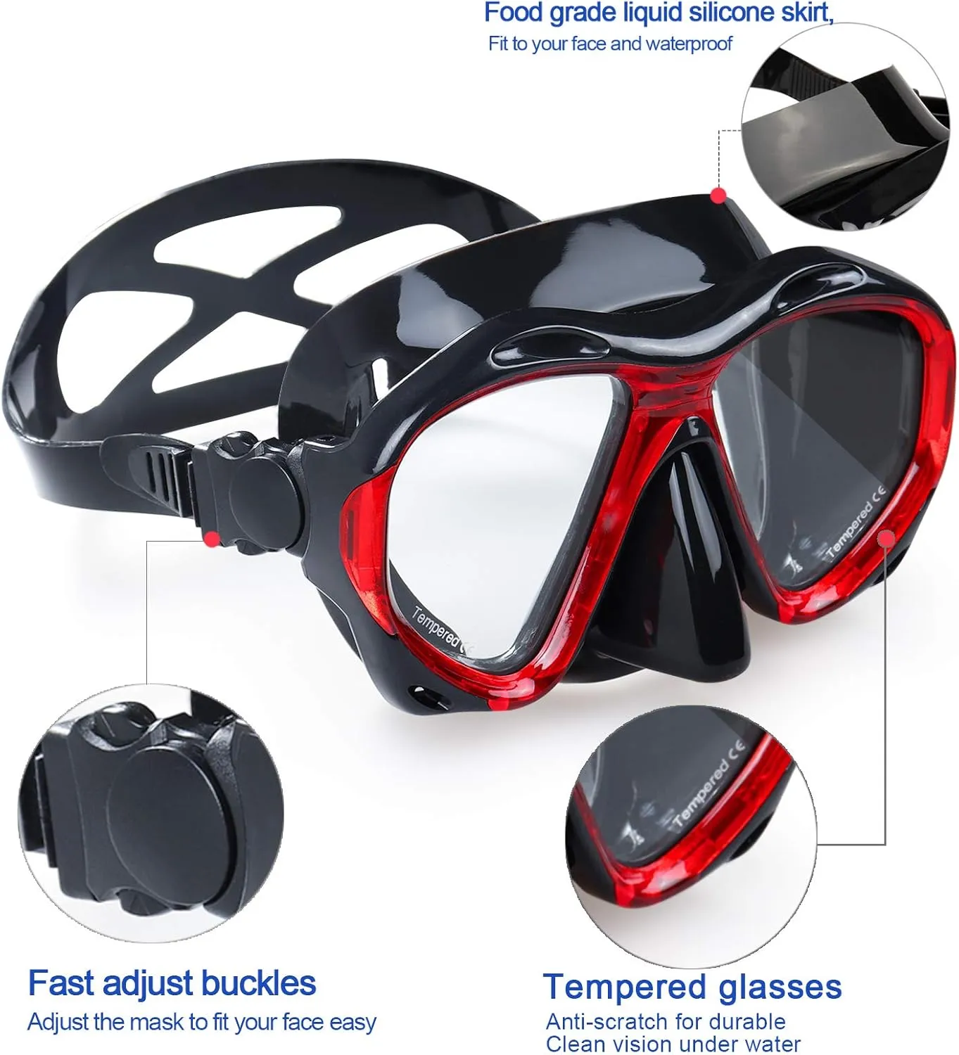 Snorkel Diving Mask Panoramic HD Swim Mask, Anti-Fog Scuba Diving Goggles,Tempered Glass Dive Mask Adult Youth Swim Goggles with Nose Cover for Diving, Snorkeling, Swimming