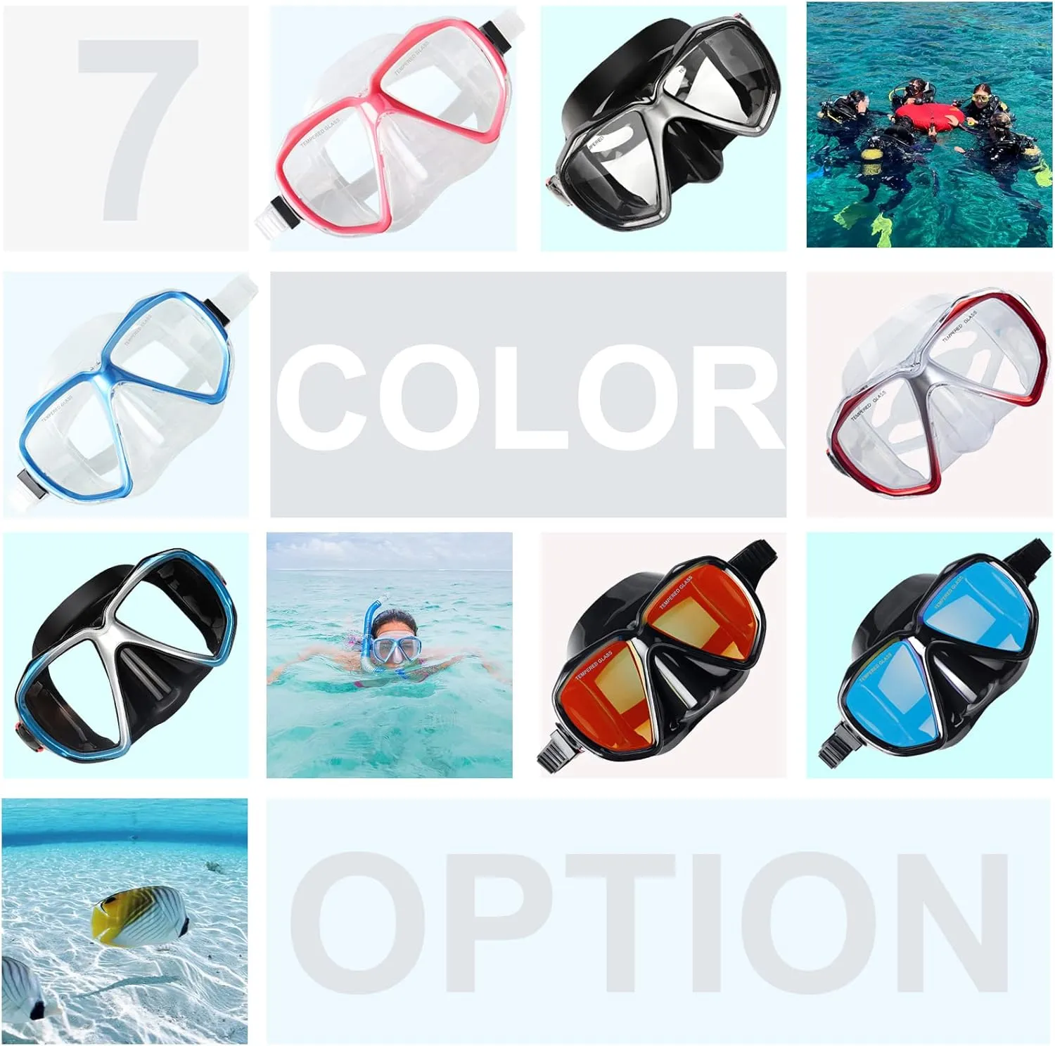 Snorkel Diving Mask Panoramic HD Swim Mask, Anti-Fog Scuba Diving Goggles,Tempered Glass Dive Mask Adult Youth Swim Goggles with Nose Cover for Diving, Snorkeling, Swimming