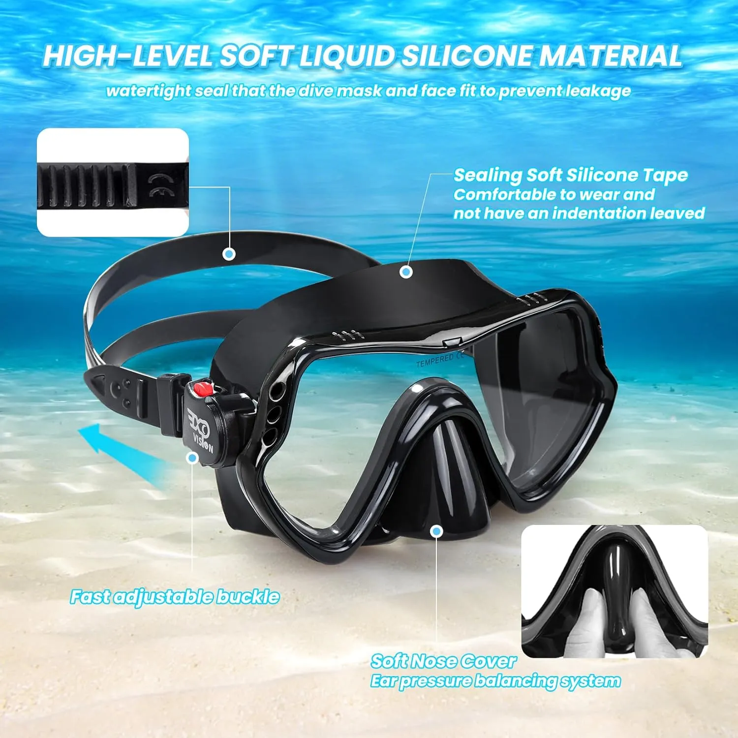 Snorkel Diving Mask, Professional Snorkeling Mask Gear, Ultra Clear Lens with Wide View Tempered Glass Goggles,Anti Leakage Scuba Mask, Silicone Swimming Goggles Mask for Adults, 3 Color