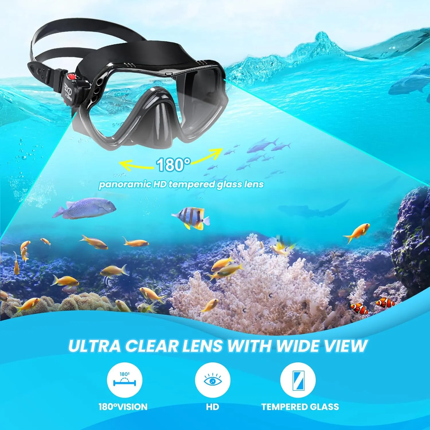 Snorkel Diving Mask, Professional Snorkeling Mask Gear, Ultra Clear Lens with Wide View Tempered Glass Goggles,Anti Leakage Scuba Mask, Silicone Swimming Goggles Mask for Adults, 3 Color