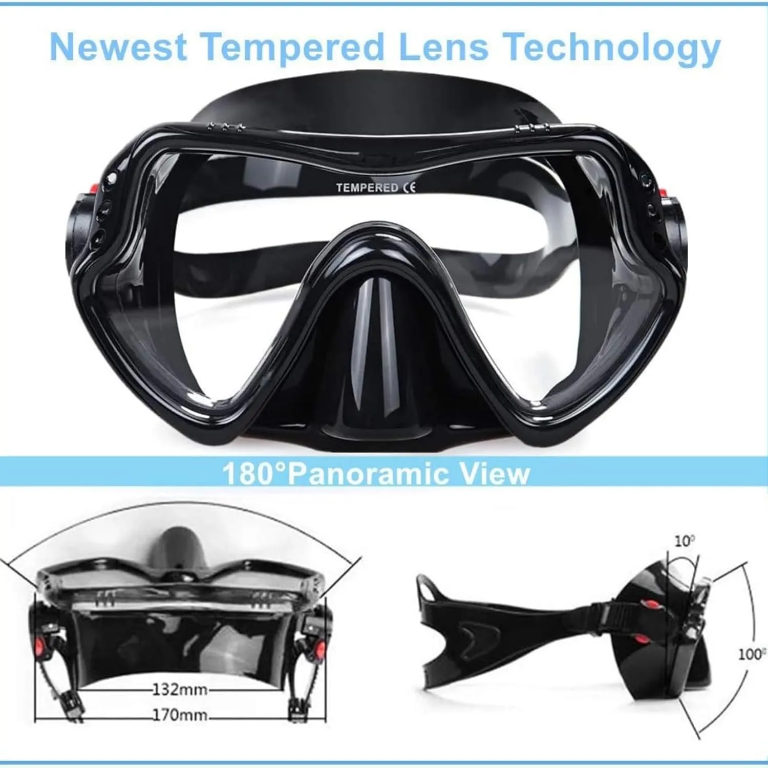 Snorkel Diving Mask, Professional Snorkeling Mask Gear, Ultra Clear Lens with Wide View Tempered Glass Goggles,Anti Leakage Scuba Mask, Silicone Swimming Goggles Mask for Adults, 3 Color
