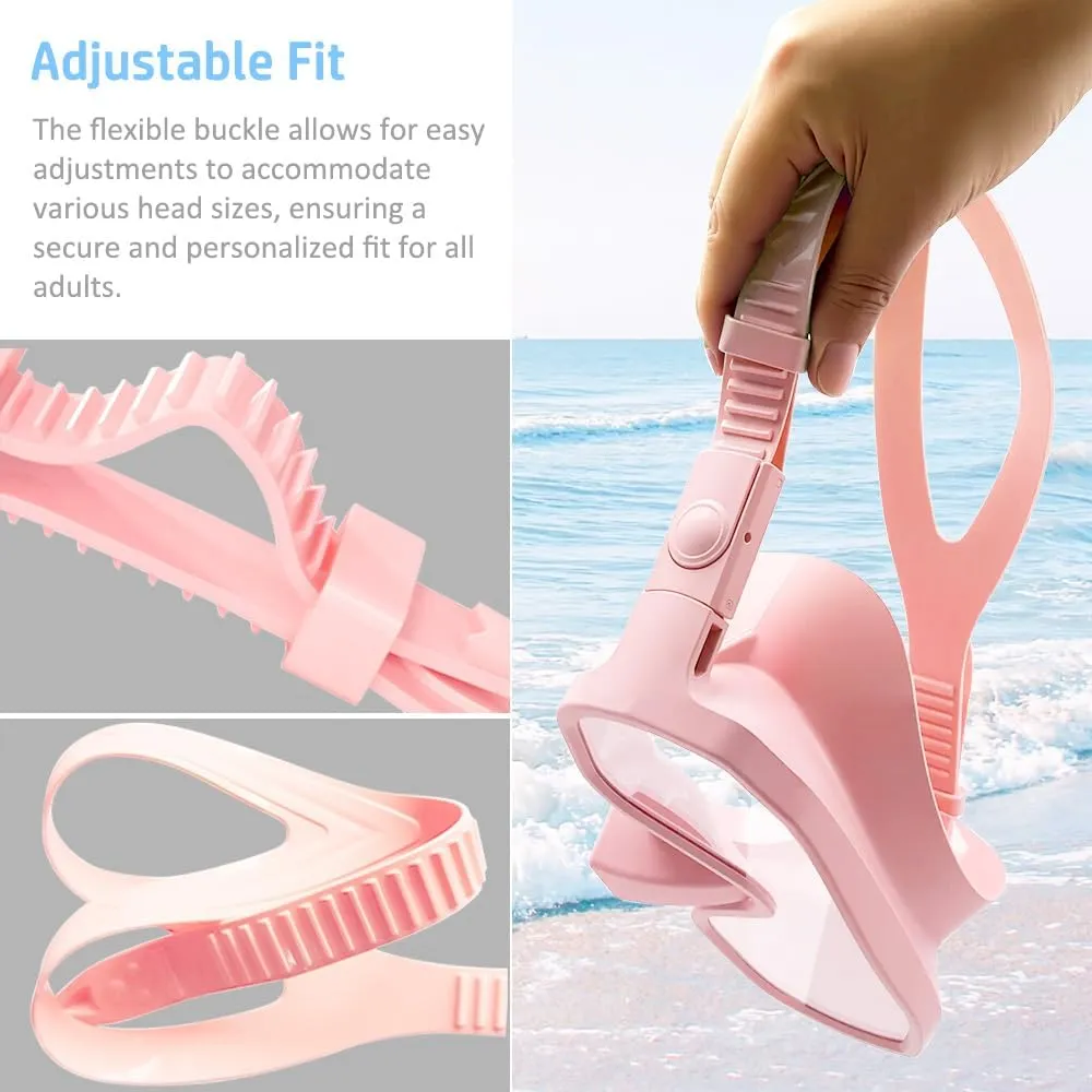 Snorkel Set Adults, Snorkeling Gear Adults with 180°Tempered Glass, Anti-Fog Frameless Snorkel Mask Set, Adjustable Snorkeling Mask for Snorkel Scuba Diving Swimming Travel