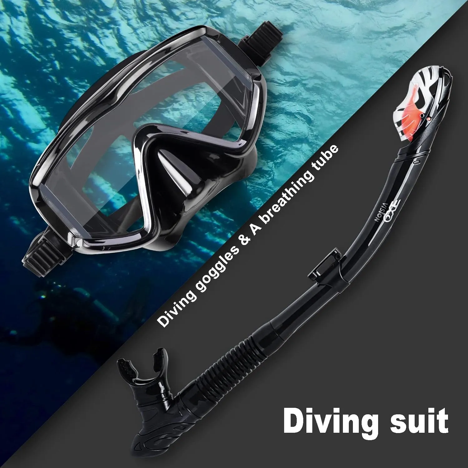 Snorkel Set Pano 3 Window Adult Snorkeling Gear, Professional Snorkel Goggles Anti-Fog Diving Mask, Anti-Leak Swim Goggles and Dry Top Snorkel for Diving, Snorkeling, Swimming