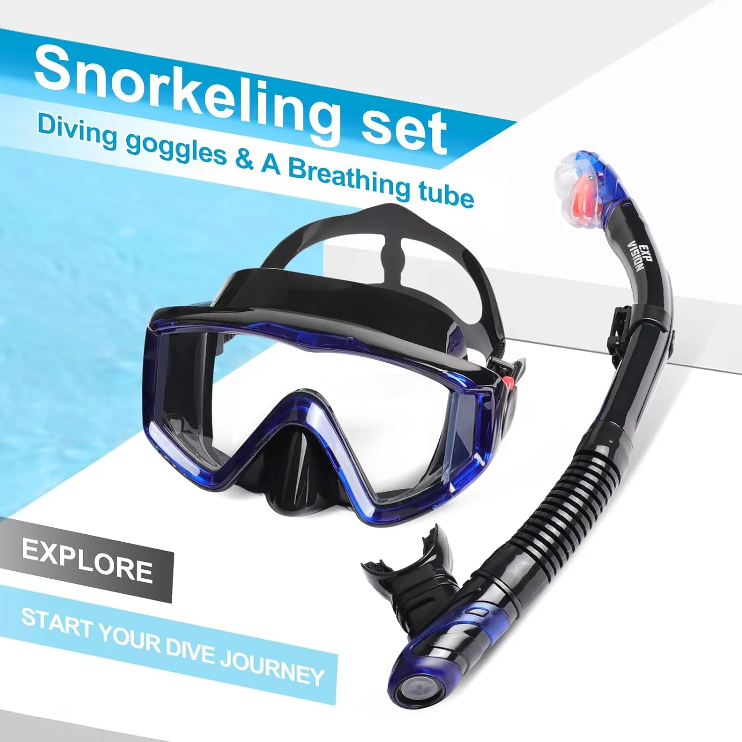 Snorkel Set Pano 3 Window Adult Snorkeling Gear, Professional Snorkel Goggles Anti-Fog Diving Mask, Anti-Leak Swim Goggles and Dry Top Snorkel for Diving, Snorkeling, Swimming