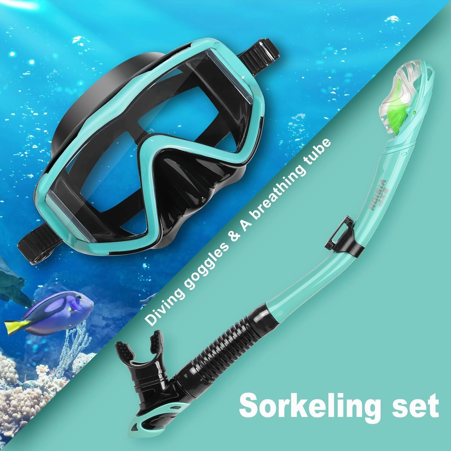 Snorkel Set Pano 3 Window Adult Snorkeling Gear, Professional Snorkel Goggles Anti-Fog Diving Mask, Anti-Leak Swim Goggles and Dry Top Snorkel for Diving, Snorkeling, Swimming