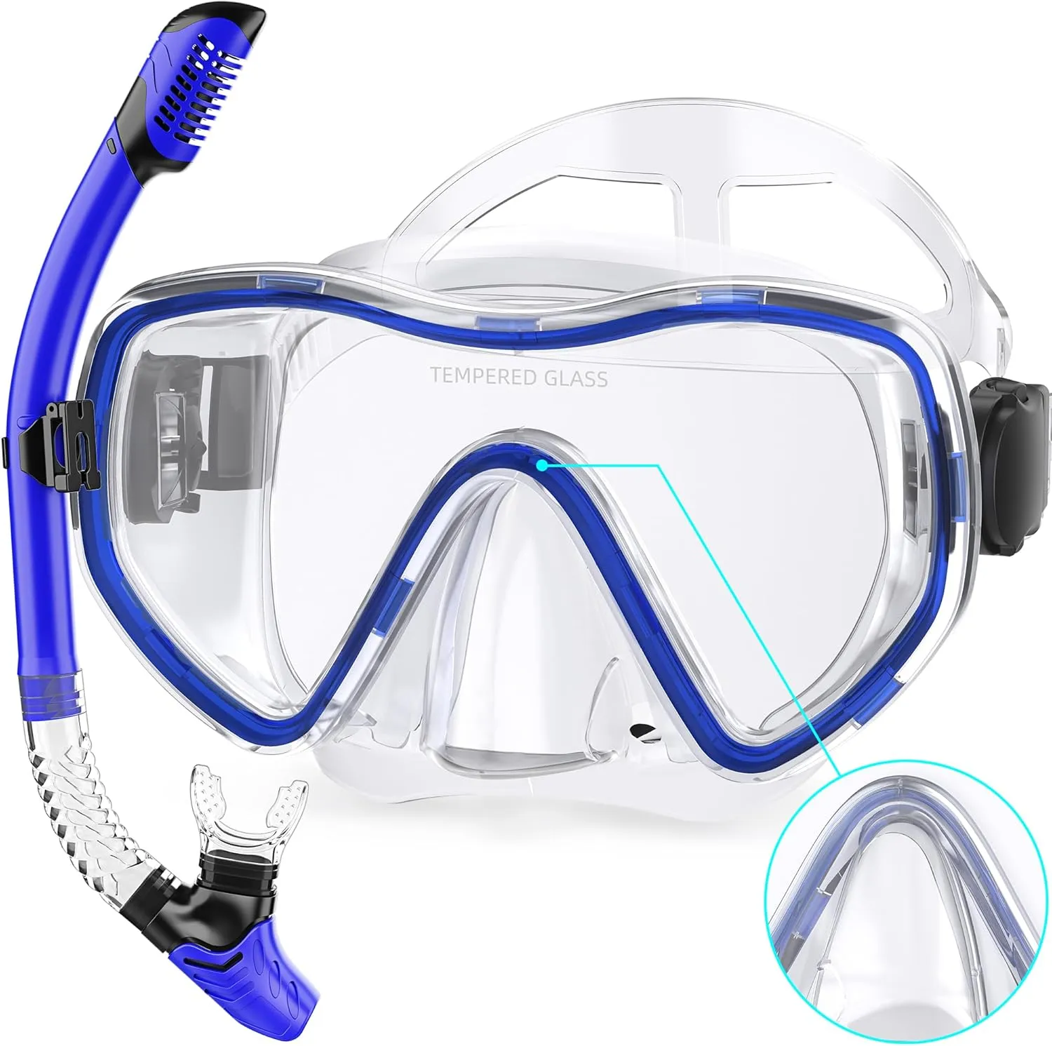 Snorkeling Gear for Adults, Dry Snorkel Set 180° Panoramic Wide View Anti-Fog Scuba Diving Mask, Professional Snorkel Gear for Free Breathing, Swimming, Diving, Nose Upgrade 2.0
