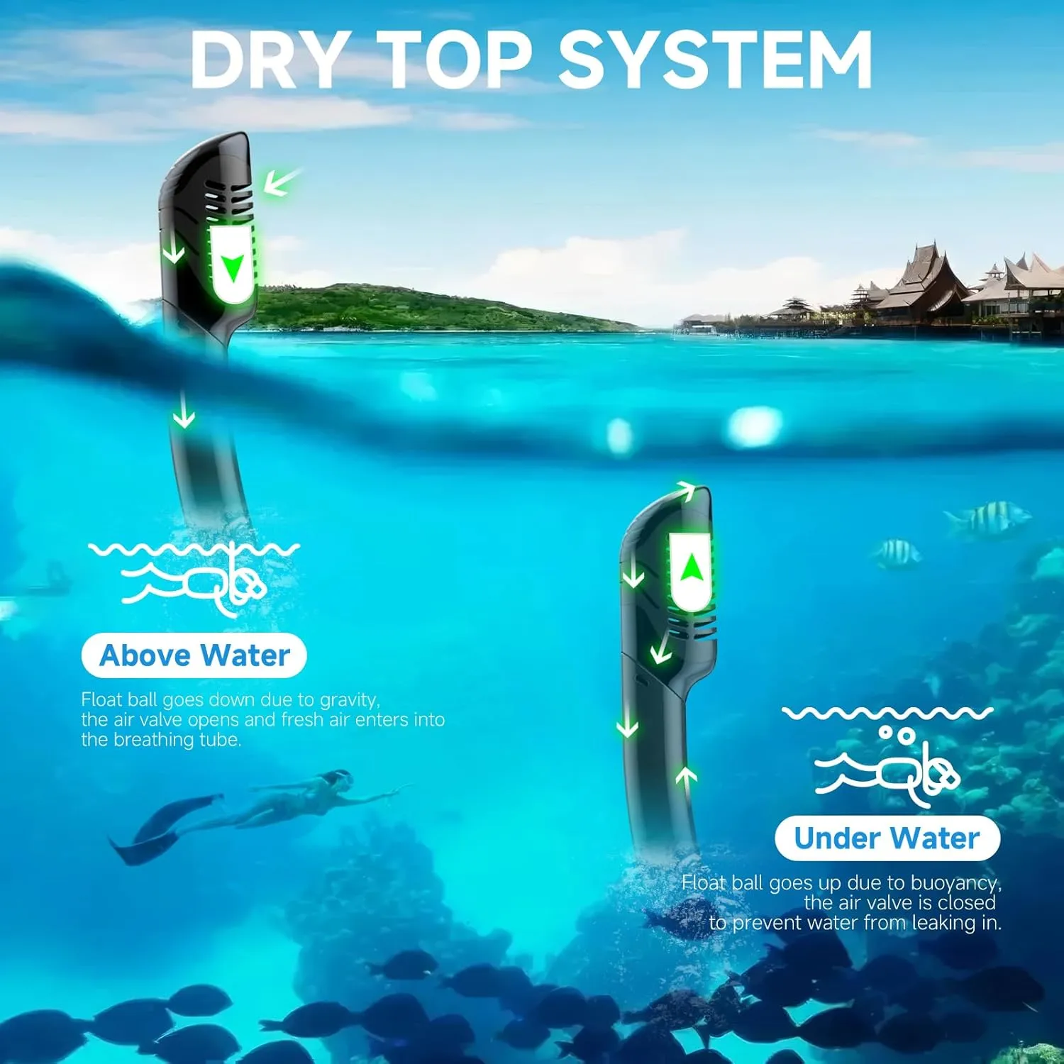 Snorkeling Gear for Adults, Dry-Top Snorkel Set Scuba Diving mask, 180°Panoramic Wide View Professional Snorkeling Gear Breathing Freely Snorkel Mask