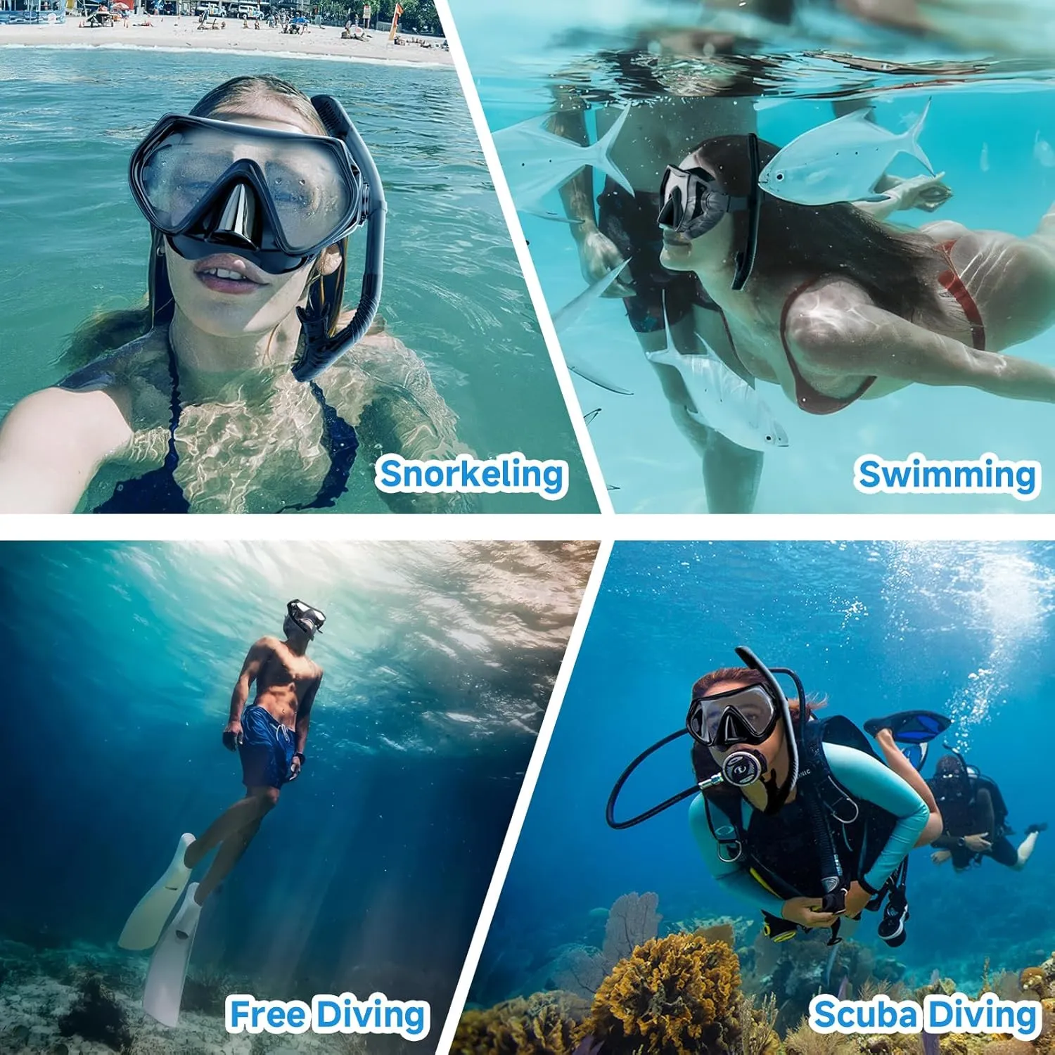 Snorkeling Gear for Adults, Dry-Top Snorkel Set Scuba Diving mask, 180°Panoramic Wide View Professional Snorkeling Gear Breathing Freely Snorkel Mask