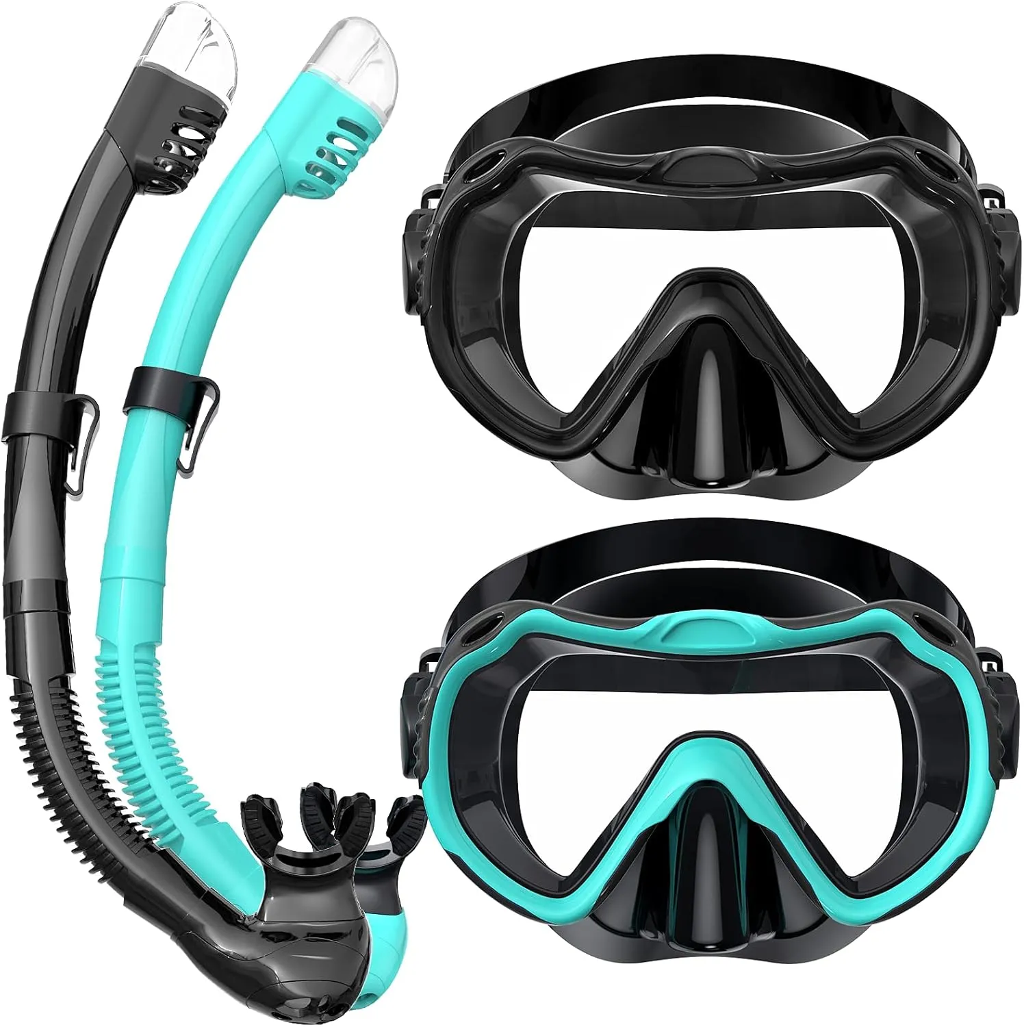 Snorkeling Gear for Adults, Snorkel Mask Set 180° Panoramic View Snorkel Gear, 100% Food-Grade Silicone Anti-Fog Anti-Leak Dry Top Diving Mask for Snorkeling Swimming Scuba Diving