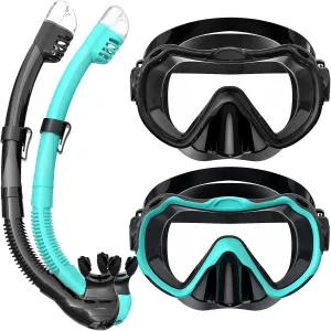 Snorkeling Gear for Adults, Snorkel Mask Set 180° Panoramic View Snorkel Gear, 100% Food-Grade Silicone Anti-Fog Anti-Leak Dry Top Diving Mask for Snorkeling Swimming Scuba Diving