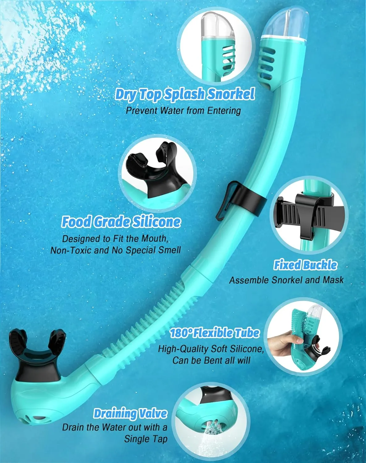 Snorkeling Gear for Adults, Snorkel Mask Set 180° Panoramic View Snorkel Gear, 100% Food-Grade Silicone Anti-Fog Anti-Leak Dry Top Diving Mask for Snorkeling Swimming Scuba Diving