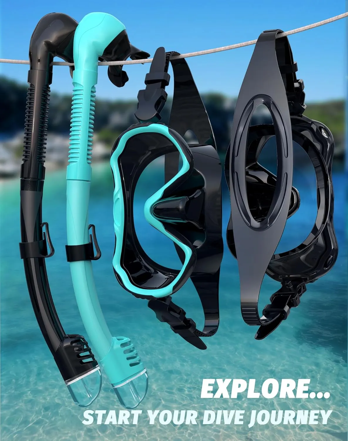 Snorkeling Gear for Adults, Snorkel Mask Set 180° Panoramic View Snorkel Gear, 100% Food-Grade Silicone Anti-Fog Anti-Leak Dry Top Diving Mask for Snorkeling Swimming Scuba Diving