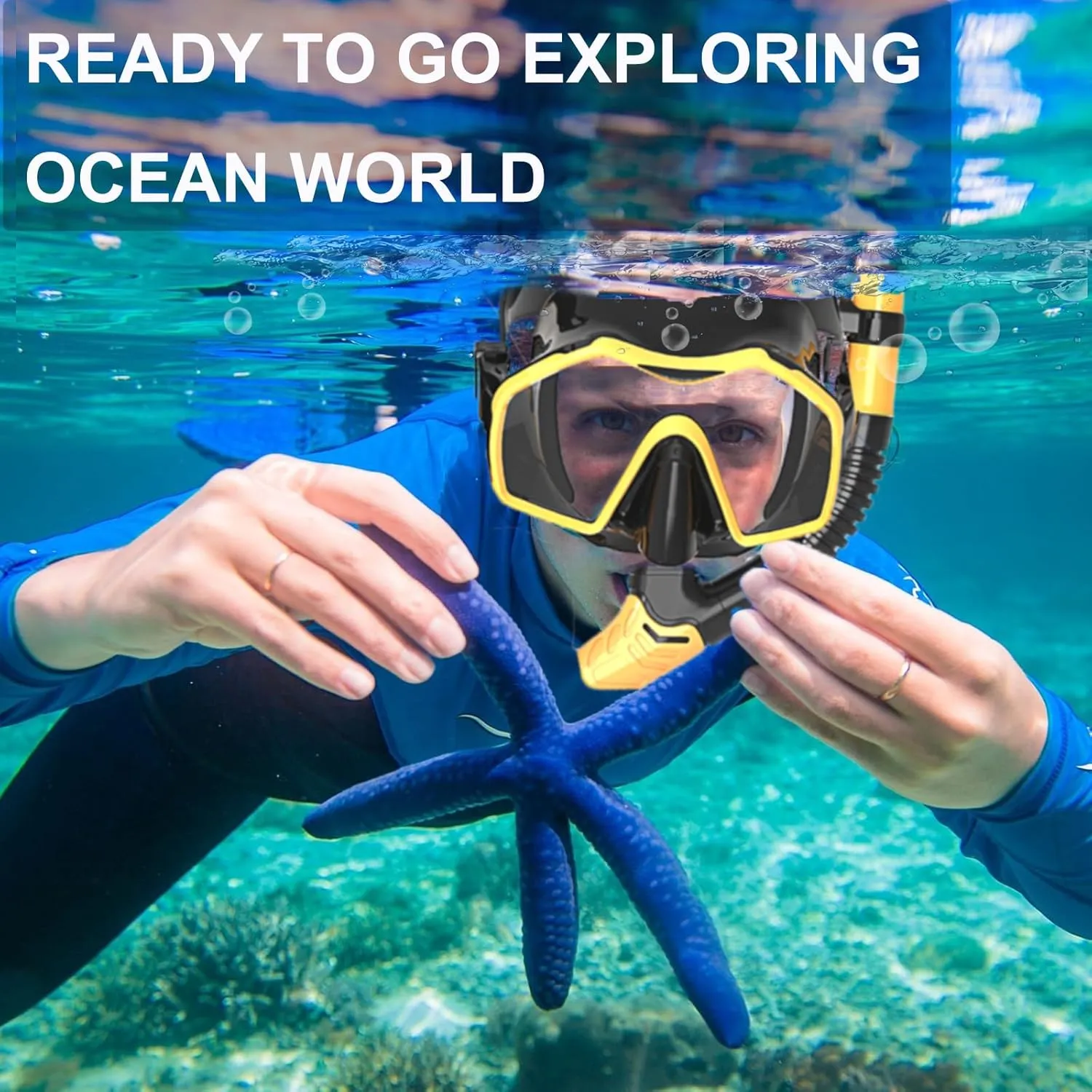 Snorkeling Gear for Adults,Mask Fins Snorkel Set,Panoramic View Diving Mask Anti-Fog,Dry Snorkel,Adjustable Swim Flippers and Travel Bag,Adults Snorkel Gear for Swimming Snorkeling Diving