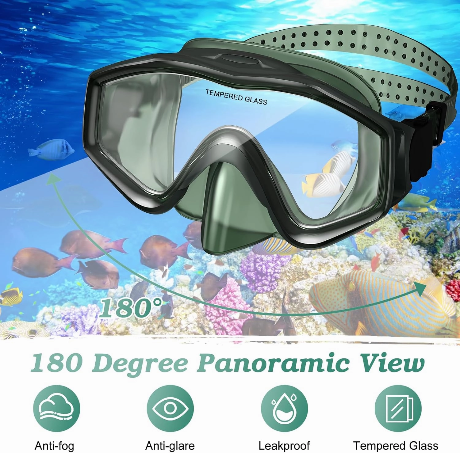 Snorkeling Gear for Adults, Dry Top Snorkel Mask Set 2 Pack Scuba Diving Mask Snorkel Gear Anti Fog Snorkeling Packages Tempered Glass Panoramic View Nose Cover
