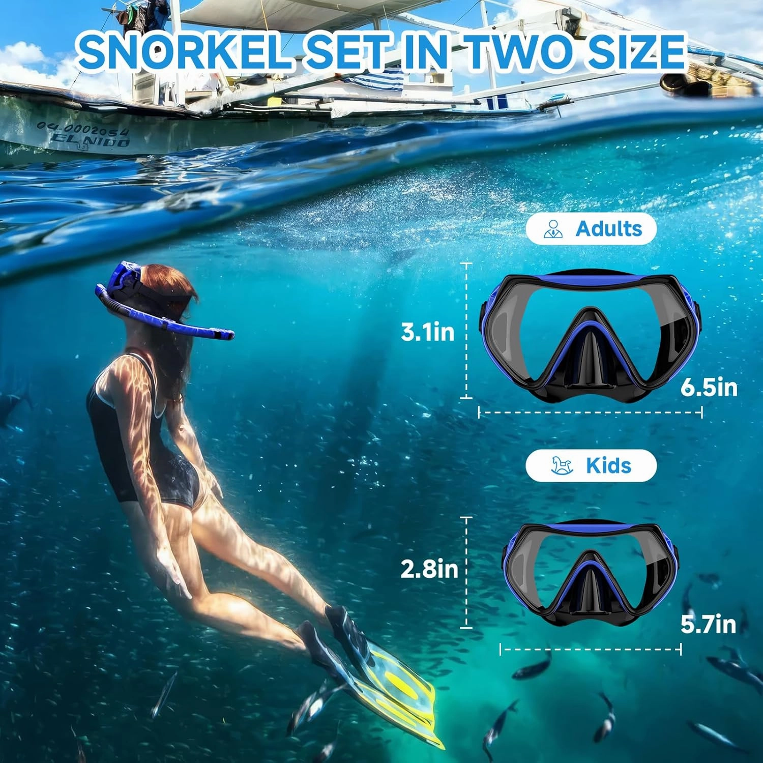 Snorkeling Gear for Adults, Dry-Top Snorkel Set Scuba Diving mask, 180°Panoramic Wide View Professional Snorkeling Gear Breathing Freely Snorkel Mask