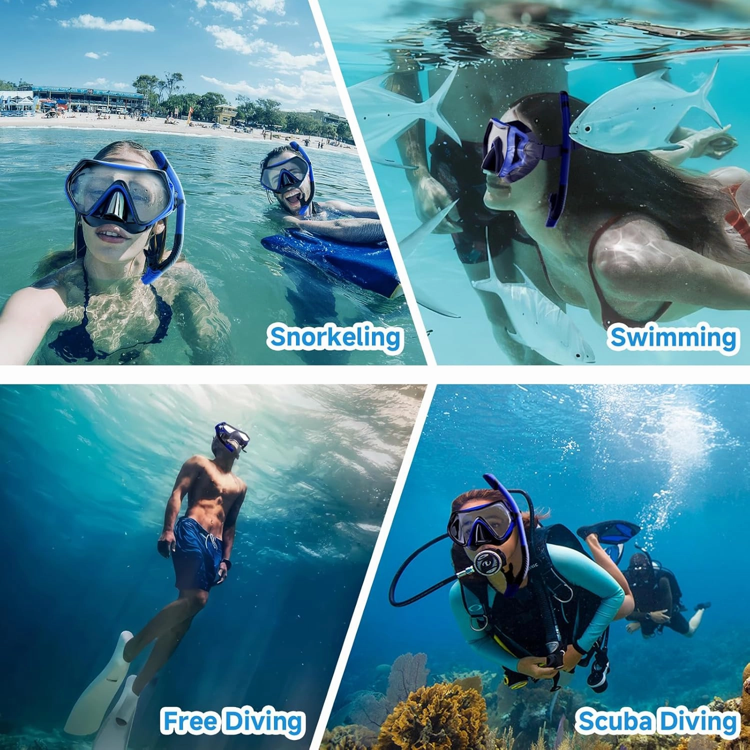 Snorkeling Gear for Adults, Dry-Top Snorkel Set Scuba Diving mask, 180°Panoramic Wide View Professional Snorkeling Gear Breathing Freely Snorkel Mask