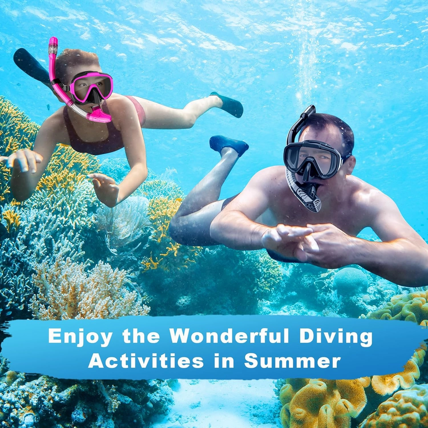 Snorkeling Gear for Adults, Dry Top Snorkel Set with Panoramic Anti-Leak and Anti-Fog Tempered Glass Lens, Adjustable Snorkeling Set for Scuba Diving Swimming Training Snorkel Kit