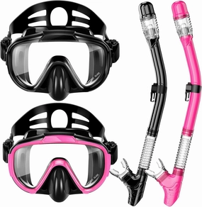 Snorkeling Gear for Adults, Dry Top Snorkel Set with Panoramic Anti-Leak and Anti-Fog Tempered Glass Lens, Adjustable Snorkeling Set for Scuba Diving Swimming Training Snorkel Kit