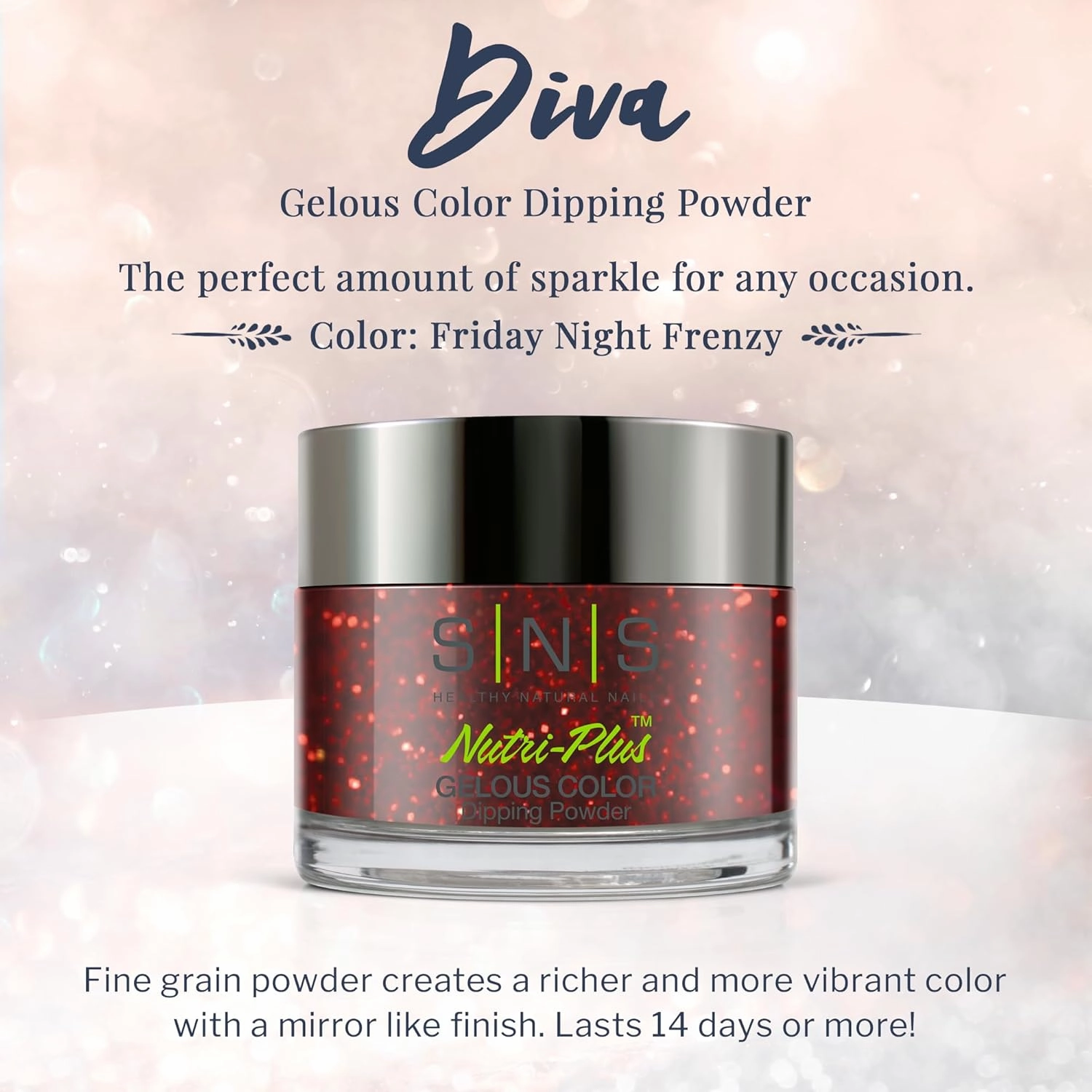 SNS Nail Dip Powder, Gelous Color Dipping Powder - Friday Night Frenzy (Metallic Reds, Glitter) - Long-Lasting Dip Nail Color Lasts 14 Days - Low-odor & No UV Lamp Required - 1 oz