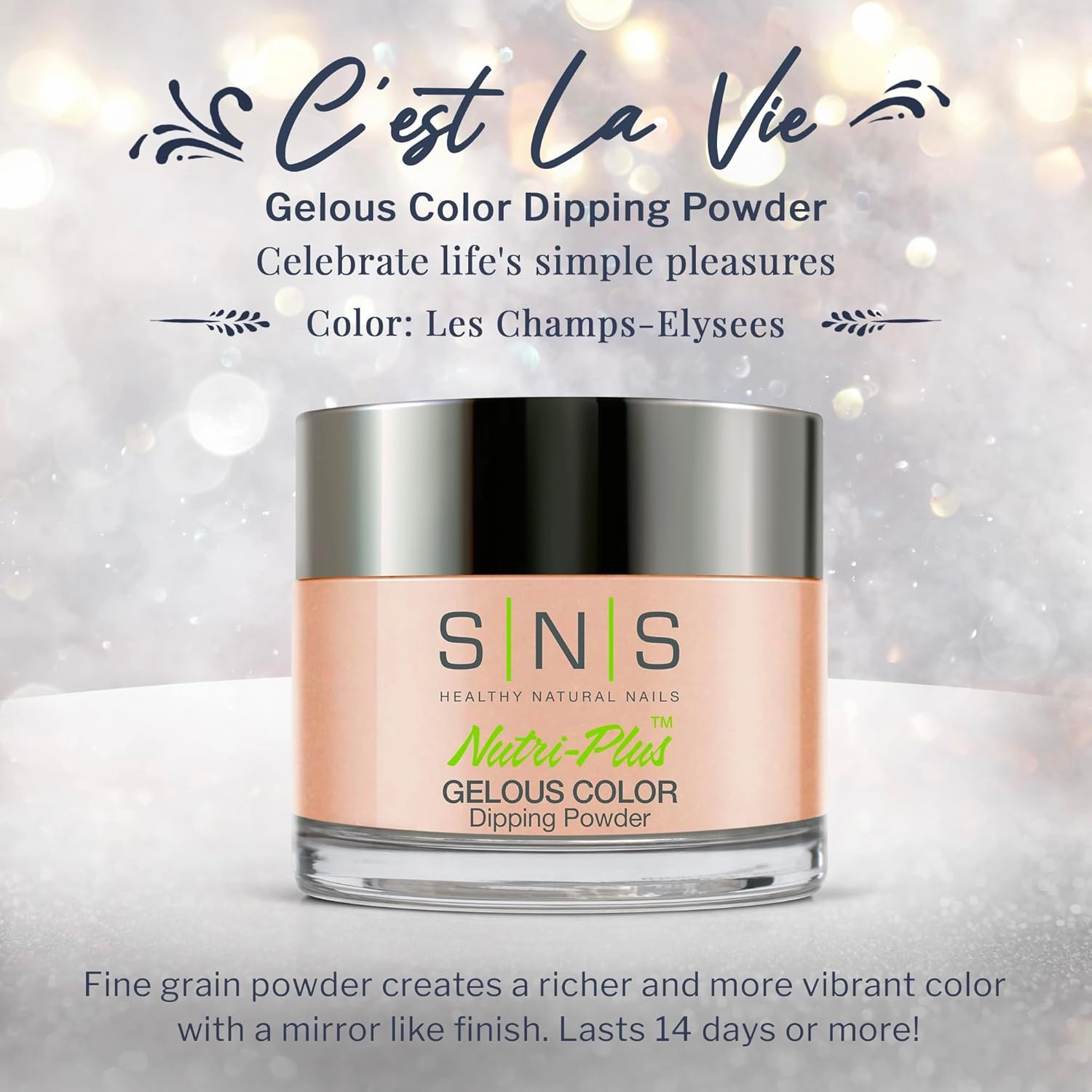 SNS Nail Dip Powder, Gelous Color Dipping Powder - Les Champs-Elysees (Natural Nudes/Light Beige, Shimmer) - Long-Lasting Dip Nail Color Lasts 14 Days - Low-Odor & No UV Lamp Required - 1 OZ