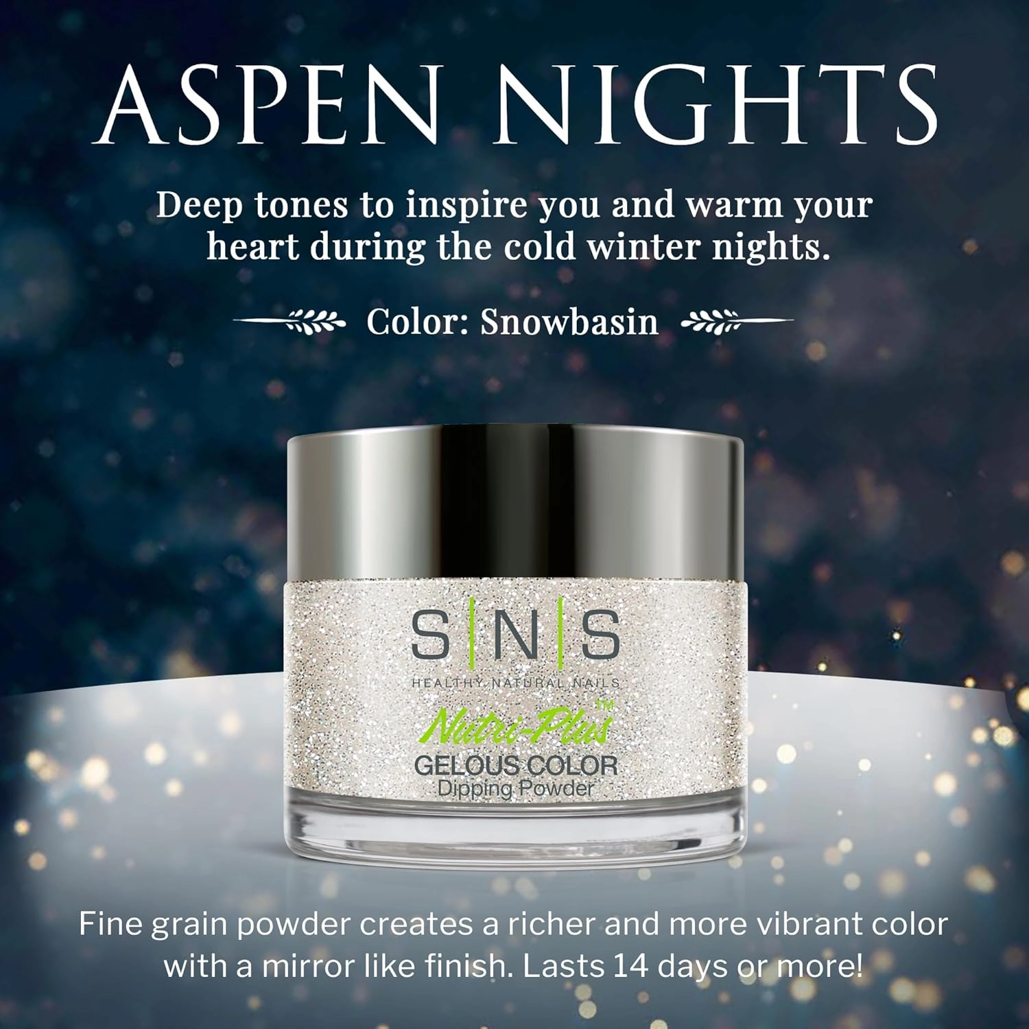 SNS Nail Dip Powder, Gelous Color Dipping Powder - Snowbasin (Metallics/Silver) - Long-Lasting Acrylic Nail Color & Polish Lasts 14 Days - Low-Odor & No UV Lamp Required – 1 oz
