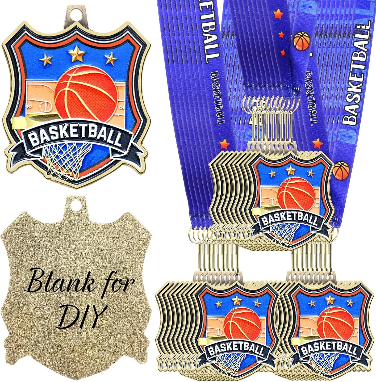 Soccer/Baseball/Softball Award Medals Bulk with Neck Ribbon 2.56 Inch Basketball/Flag Football Sport Winner Medal First Place Trophy for Competition Team Gift