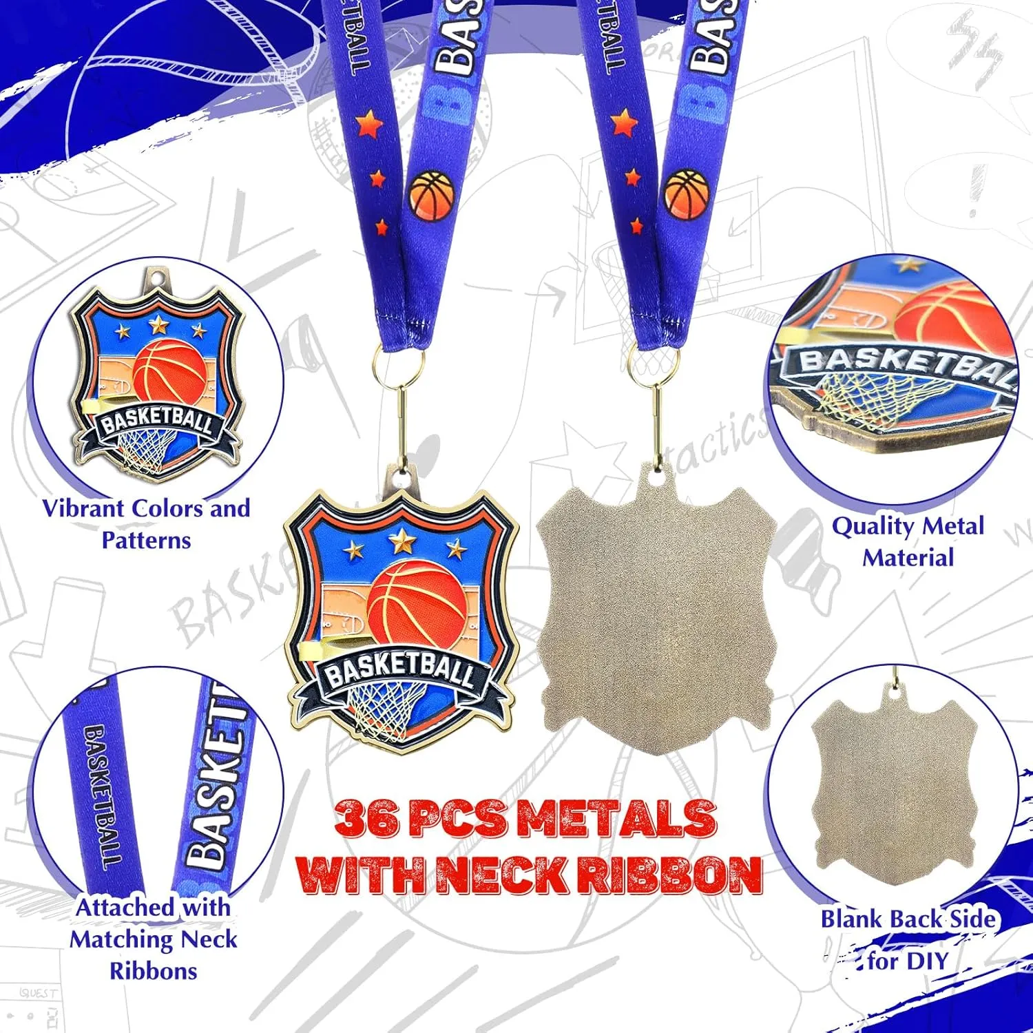 Soccer/Baseball/Softball Award Medals Bulk with Neck Ribbon 2.56 Inch Basketball/Flag Football Sport Winner Medal First Place Trophy for Competition Team Gift