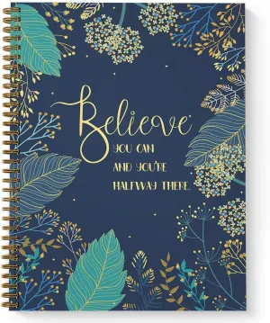 Softcover Believe You Can 8.5" x 11" Motivational Dot Grid Journal/Spiral Notebook, 120 Dot Grid Pages, Durable Gloss Laminated Cover, Gold Wire-o Spiral. Made in the USA