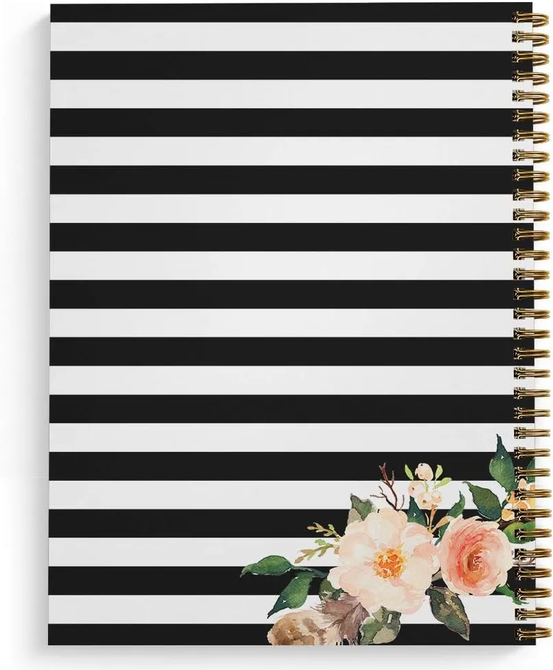 Softcover Classic Floral Get Stuff Done 8.5" x 11" Motivational Spiral Notebook/Journal, 120 Checklist Pages, Durable Gloss Laminated Cover, Gold Wire-o Spiral. Made in the USA