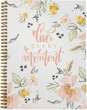 Softcover Live Every Moment 8.5" x 11" Motivational Spiral Notebook/Journal, 120 College Ruled Pages, Durable Gloss Laminated Cover, Gold Wire-o Spiral. Made in The USA