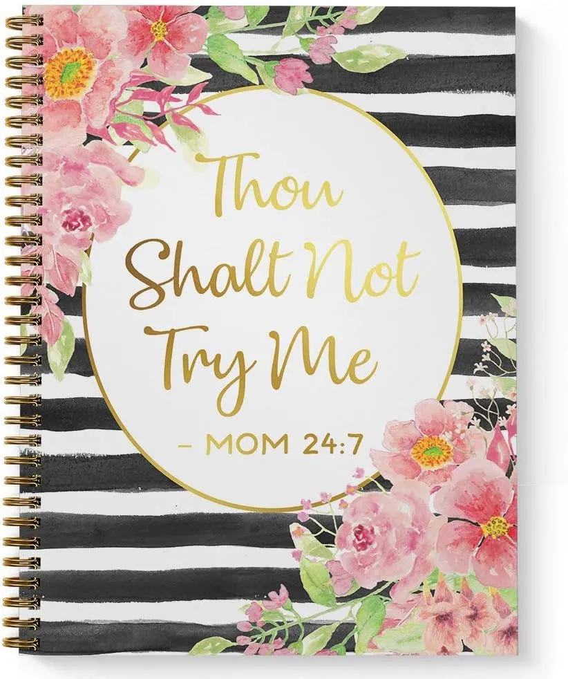 Softcover Mom Mantra Faux Gold 8.5" x 11" Spiral Notebook/Journal, 120 College Ruled Pages, Durable Gloss Laminated Cover, Gold Wire-o Spiral. Made in the USA