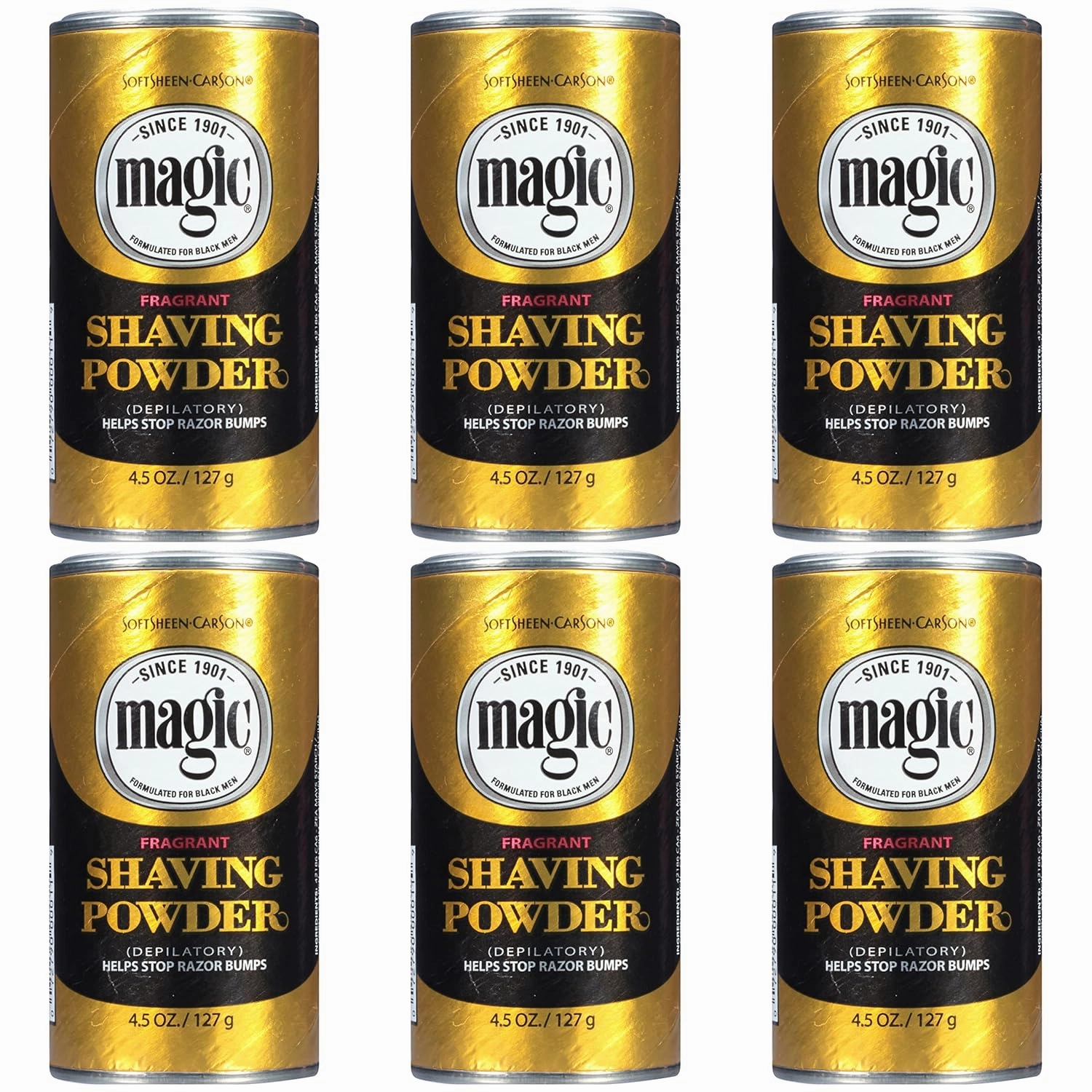 SoftSheen-Carson Magic Razorless Shaving for Men, Hair Removal Shave Powder, Helps Stop Razor Bumps Ingrown Hair, Fragrant, 6 Pack Magic Shave Gold 27 oz