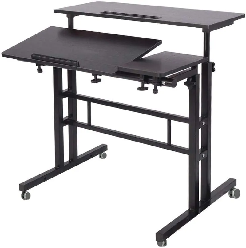 soges Mobile Laptop Sit-Stand Desk, Height Adjustable Standing Tiltable Top Desk, 31.5 inch Stand Up Computer Desk for Home Office, Small Rolling Desk for Small Space, Black ZS-101-2BK