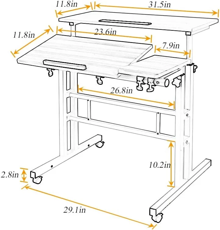 soges Rolling Standing Desk Height Adjustable, 31.5 inch Mobile Stand Up Computer Desk, Sit-Stand Tiltable Top Desk Laptop Stand for Small Spaces, Tall Table for Standing or Sitting, Oak Color