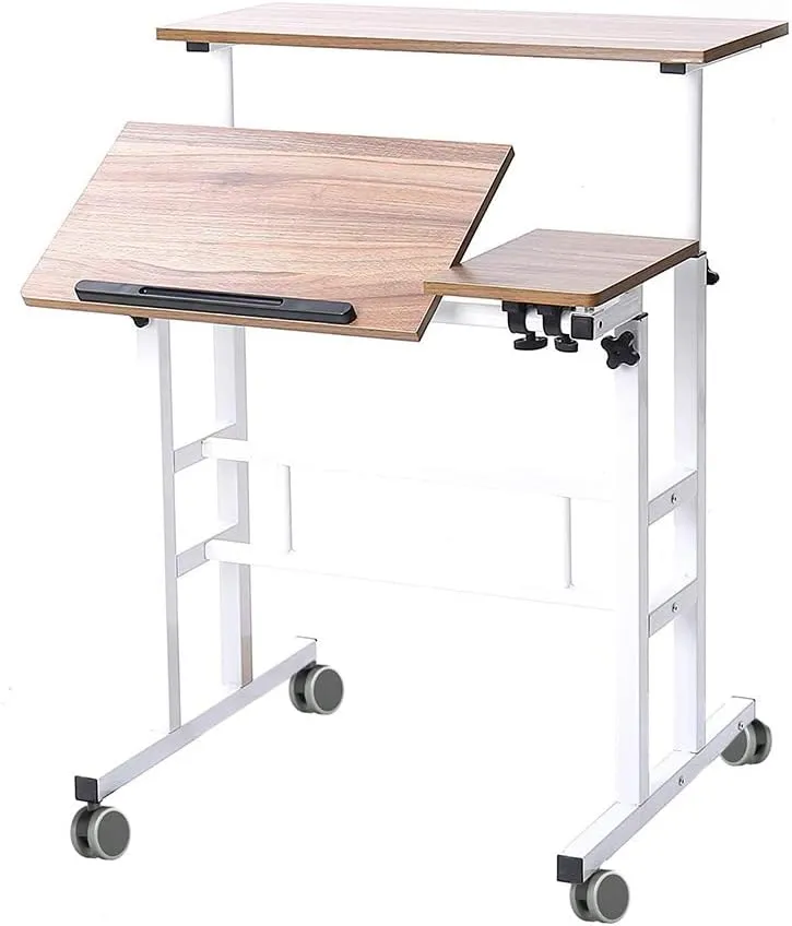 soges Rolling Standing Desk Height Adjustable, 31.5 inch Mobile Stand Up Computer Desk, Sit-Stand Tiltable Top Desk Laptop Stand for Small Spaces, Tall Table for Standing or Sitting, Oak Color