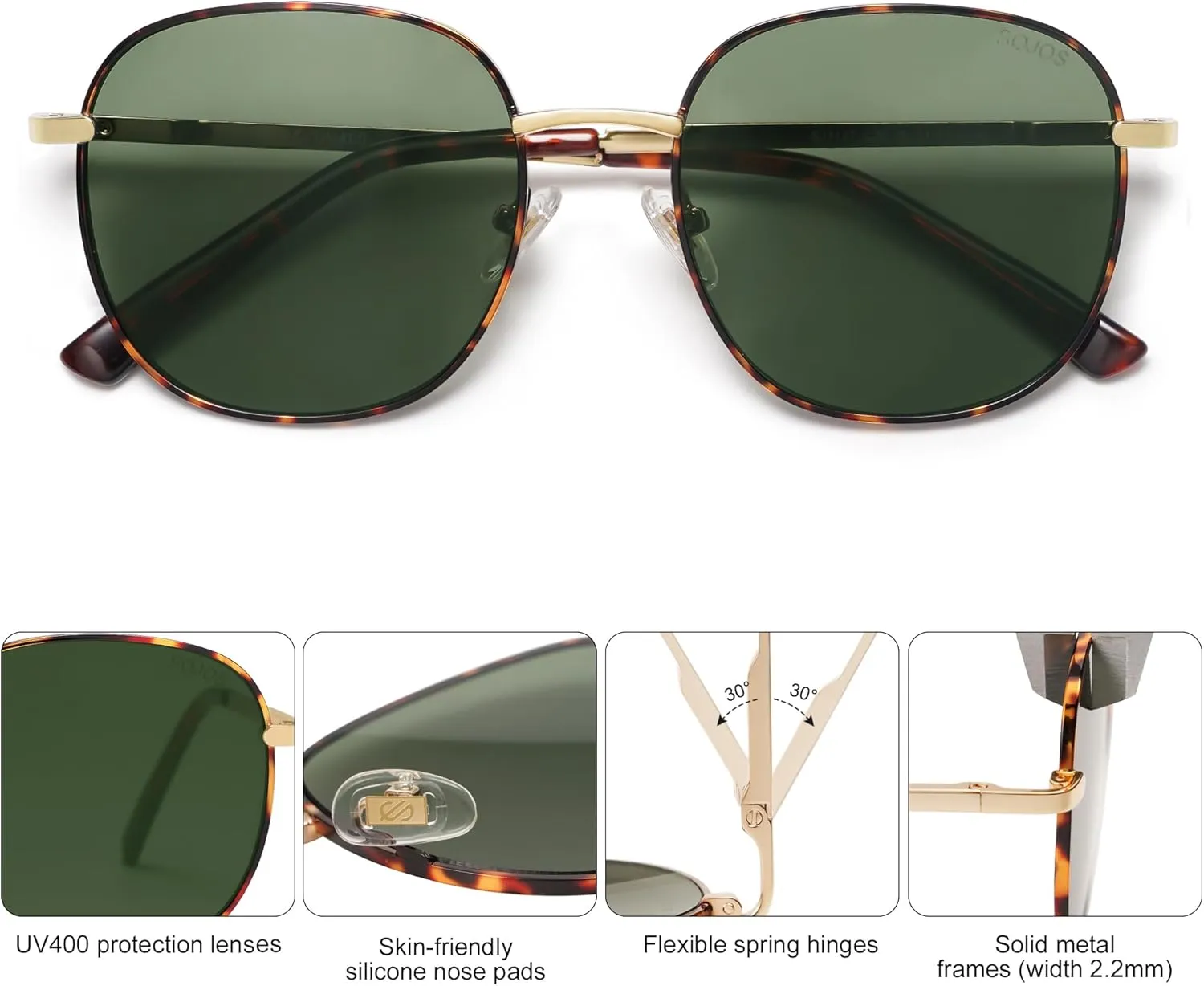 SOJOS Classic Trendy Square Sunglasses for Women Men Cute Big Frame Gold Shades SJ1137