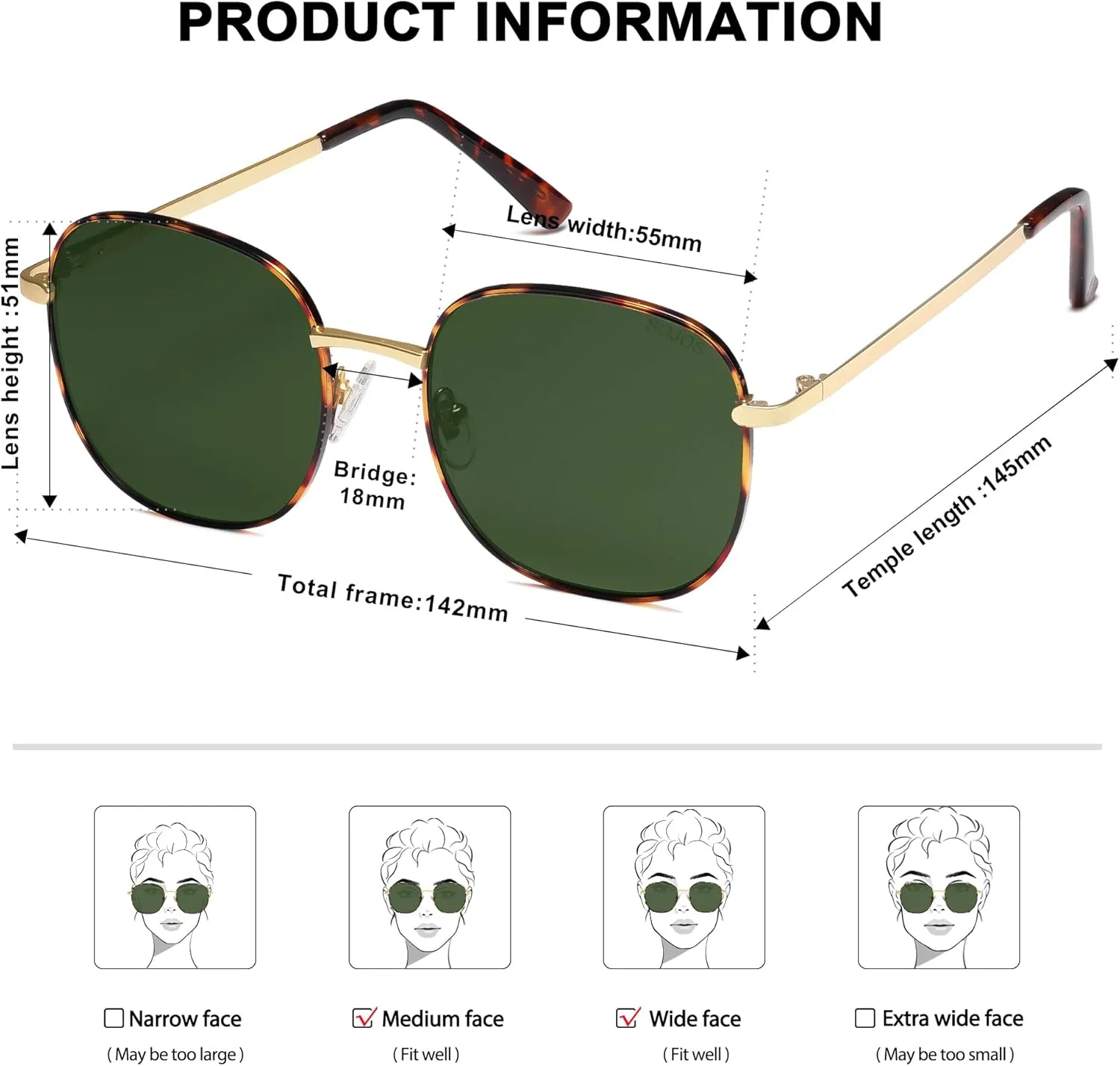 SOJOS Classic Trendy Square Sunglasses for Women Men Cute Big Frame Gold Shades SJ1137