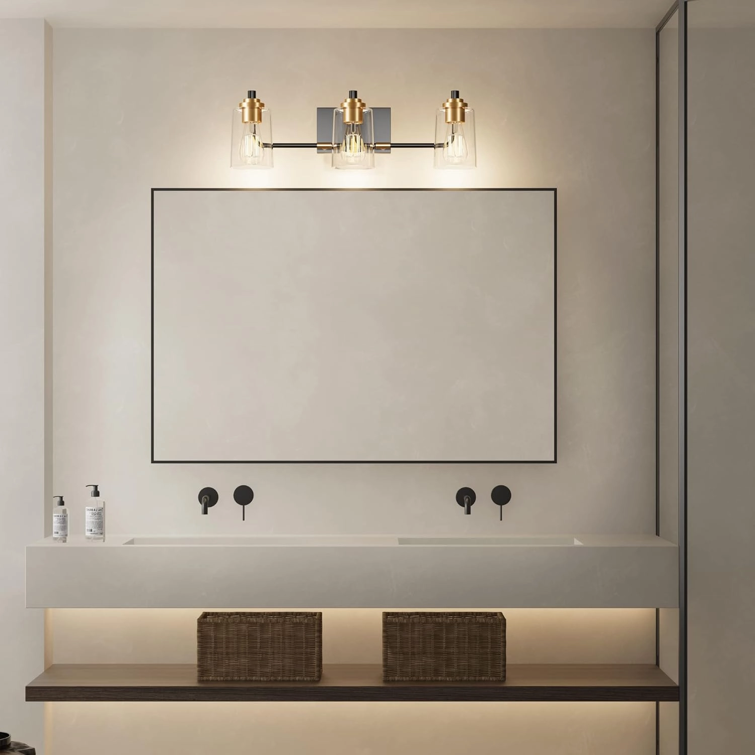 SOLFART Bathroom Light Fixtures 3-Light Vintage Bathroom Vanity Light Over Mirror Wall Sconces in Black Brass Vanity Lights for Bath(Brass)