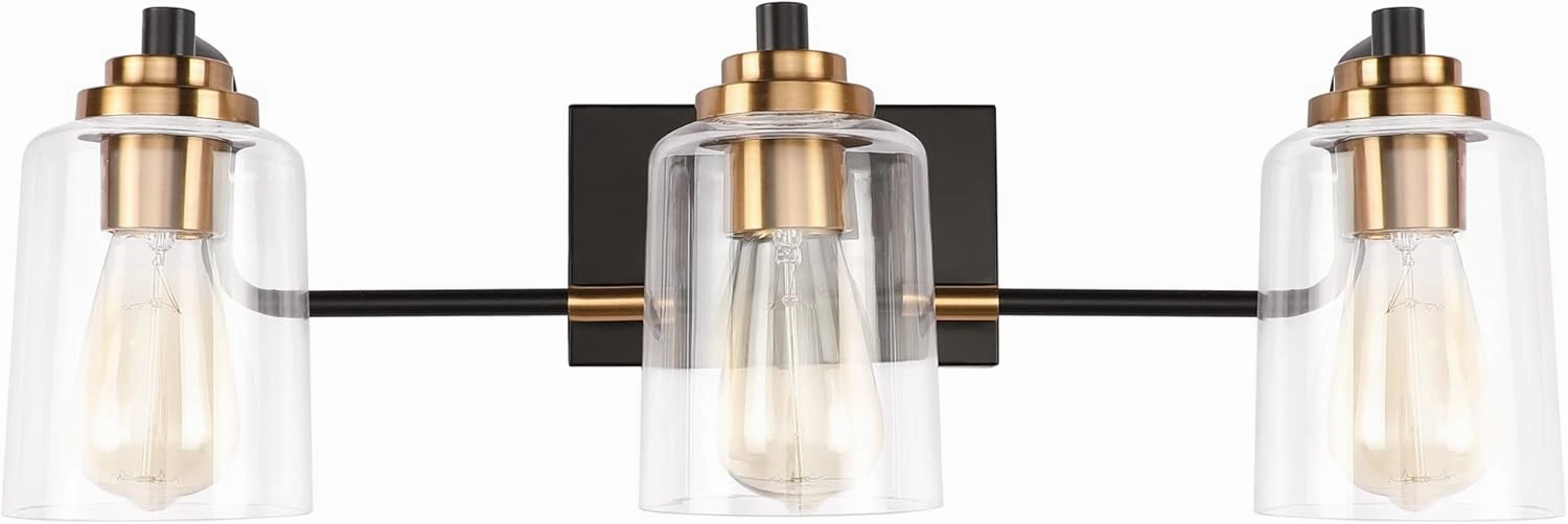 SOLFART Bathroom Light Fixtures 3-Light Vintage Bathroom Vanity Light Over Mirror Wall Sconces in Black Brass Vanity Lights for Bath(Brass)