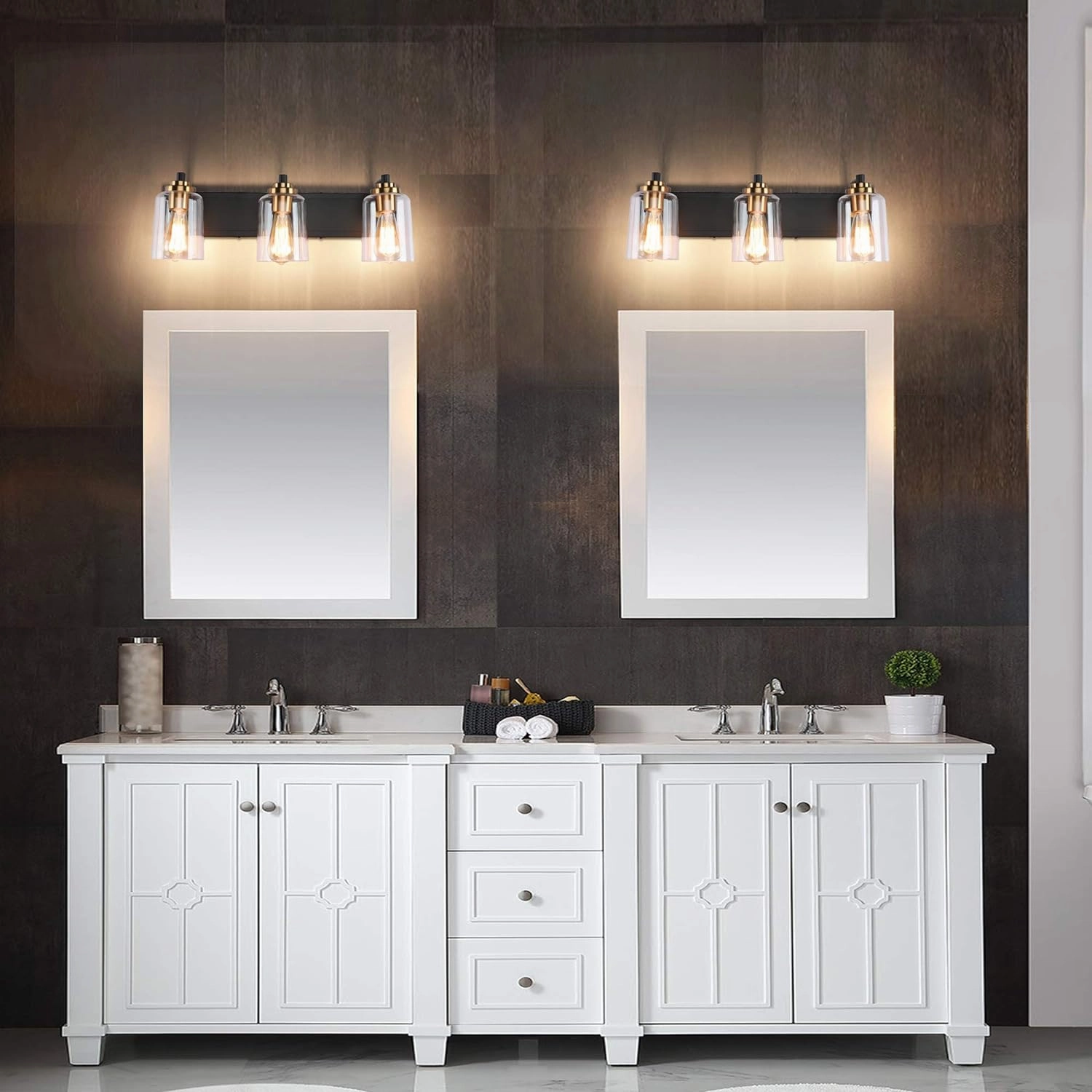 SOLFART Bathroom Vanity Light 3-Light Light fixtures for Bathroom Above Mirror Bathroom Lights fixtures Over Mirror in Black Brass Wall Sconces
