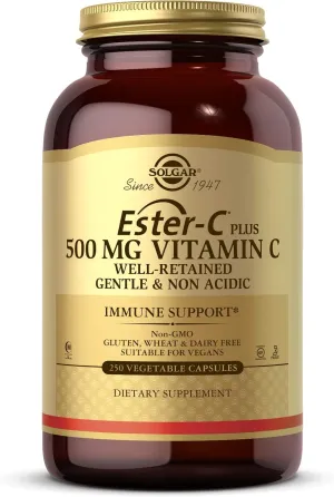 Solgar Ester-C Plus Vitamin C (Ascorbate Complex) - Gentle & Non Acidic - Antioxidant & Immune Support - Non GMO, Vegan, Gluten Free, Kosher - Berry, Standard Packaging, 250 Count